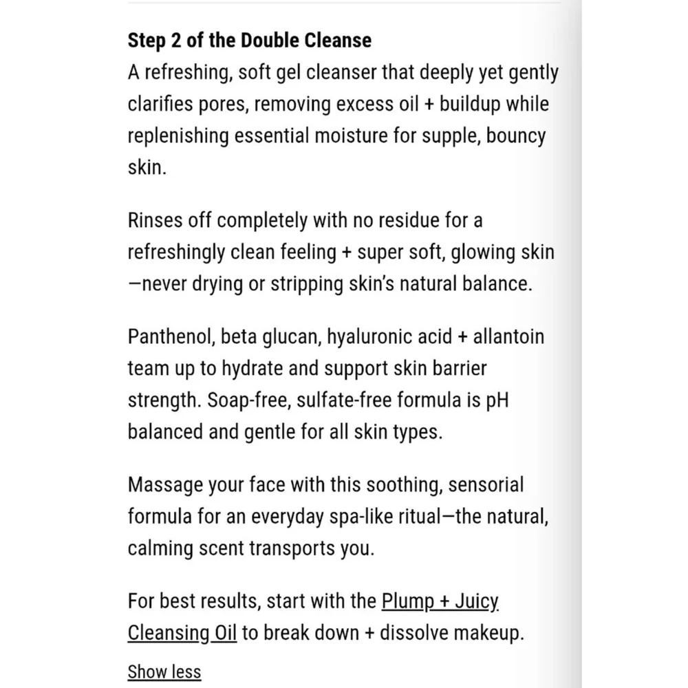 New Kosas Plump + Juicy Comfy Clean Gel Cleanser Mrsp $38